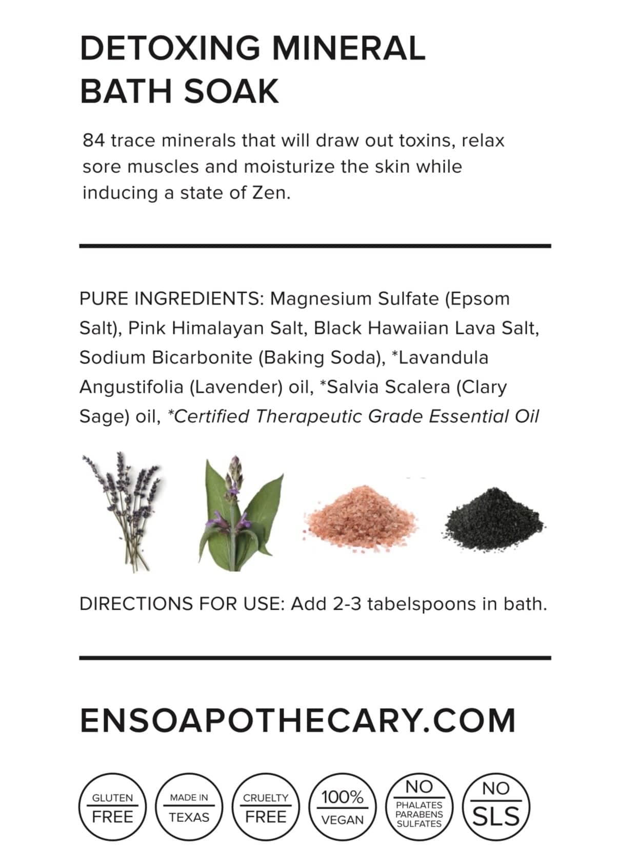 Vegan: Bath Salts with moisturizing therapeutic grade essential oils